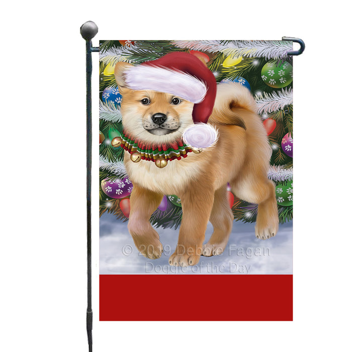 Personalized Trotting in the Snow Shiba Inu Dog Custom Garden Flags GFLG-DOTD-A60794