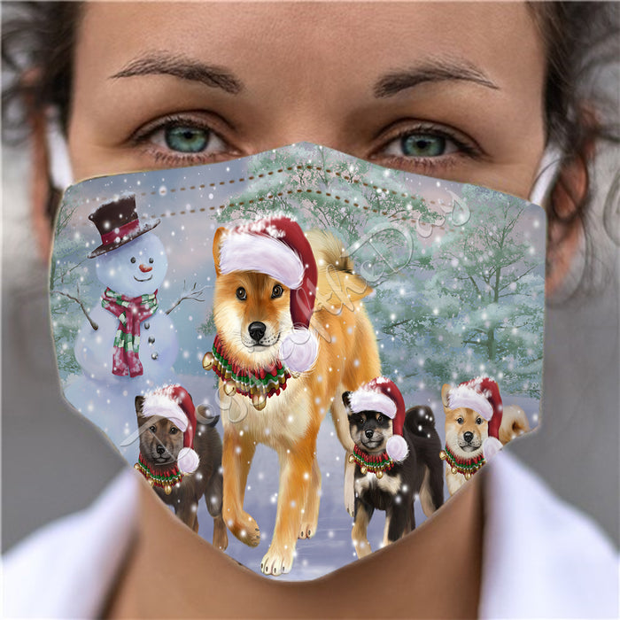 Christmas Running Fammily Shiba Inu Dogs Face Mask FM48743