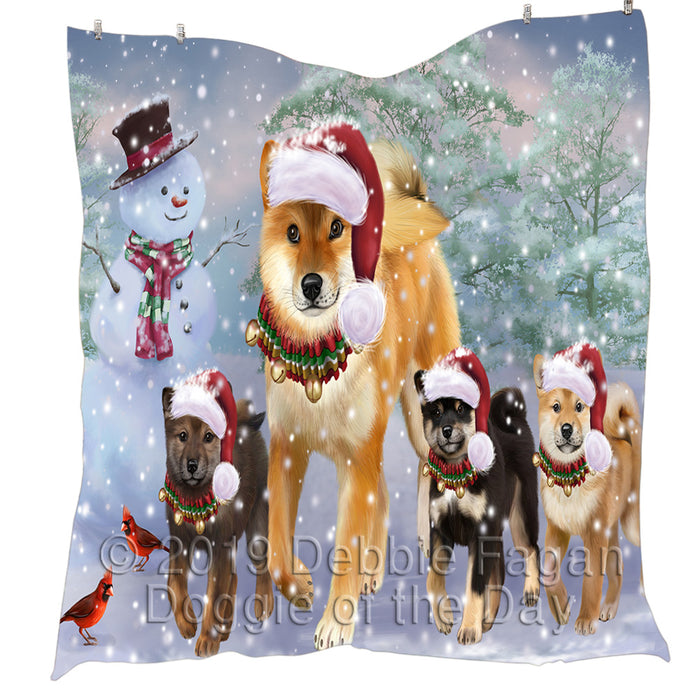 Christmas Running Fammily Shiba Inu Dogs Quilt