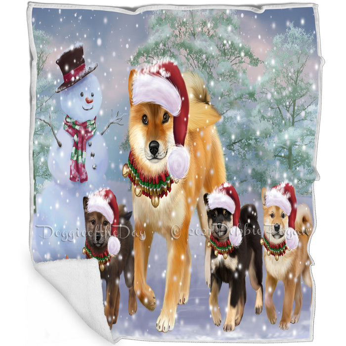 Christmas Running Family Shiba Inu Dogs Blanket BLNKT134535
