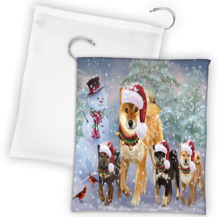 Christmas Running Fammily Shiba Inu Dogs Drawstring Laundry or Gift Bag LGB48250