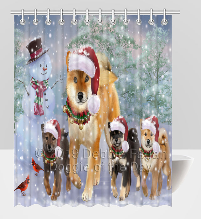 Christmas Running Fammily Shiba Inu Dogs Shower Curtain