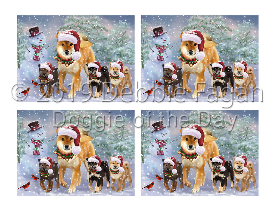 Christmas Running Fammily Shiba Inu Dogs Placemat