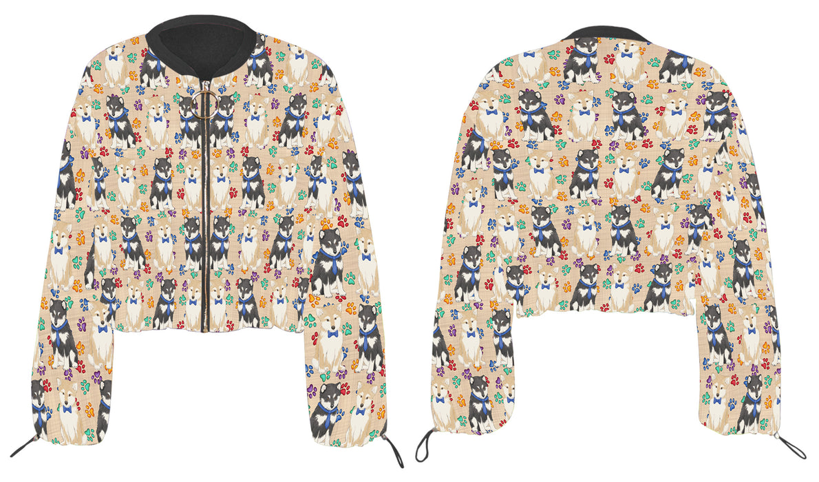 Rainbow Paw Print Shiba Inu Dogs Cropped Chiffon Women's Jacket WH50611