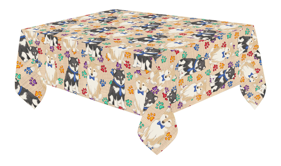 Rainbow Paw Print Shiba Inu Dogs Blue Cotton Linen Tablecloth