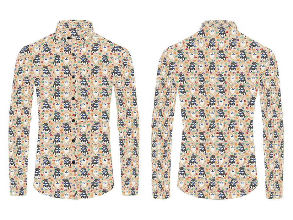 Rainbow Paw Print Shiba Inu Dogs Blue All Over Print Casual Dress Men's Shirt