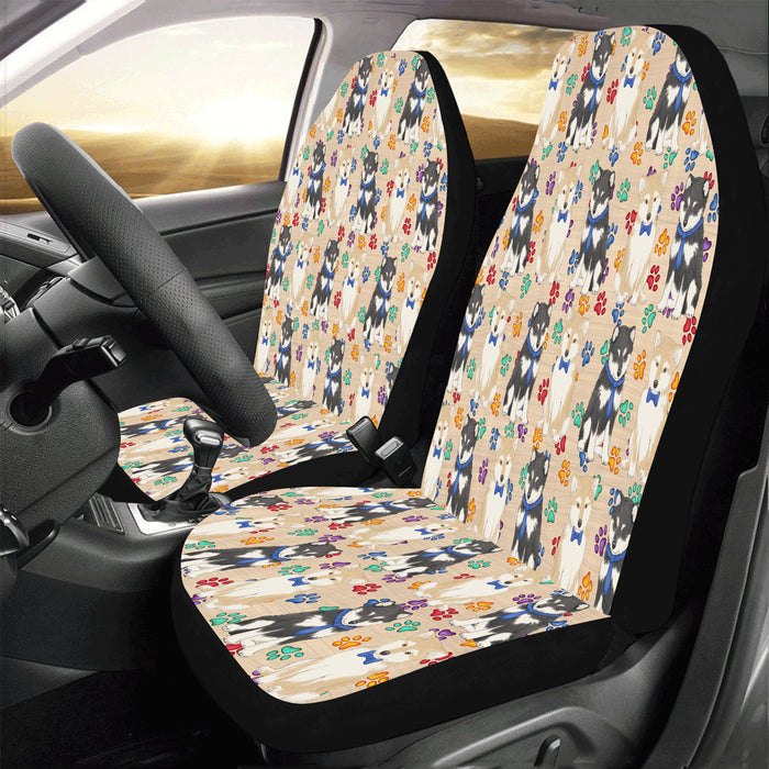 Rainbow Paw Print Shiba Inu Dogs Blue Car Seat Covers (Set of 2)
