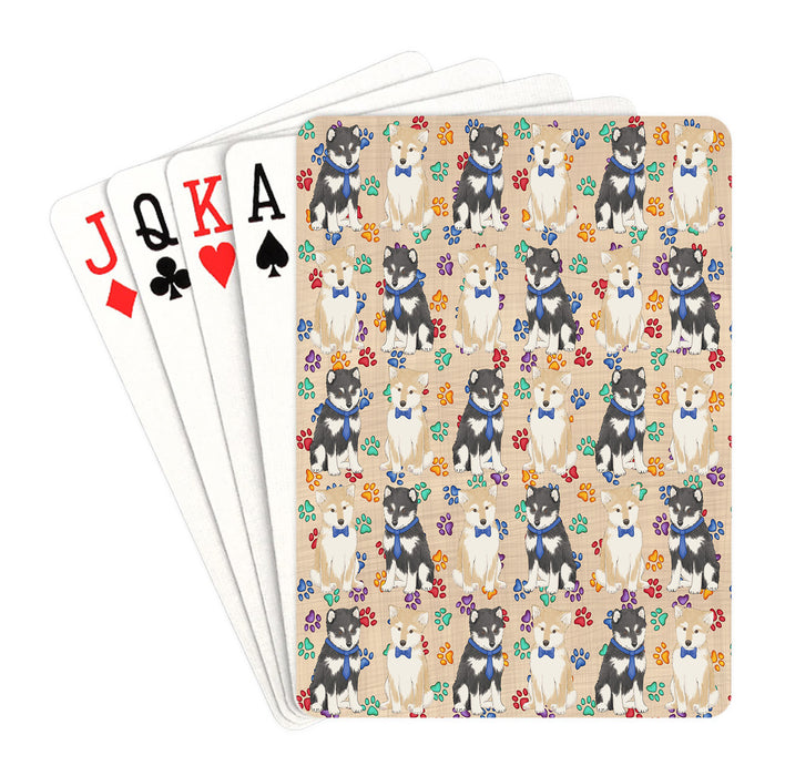 Rainbow Paw Print Shiba Inu Dogs Blue Playing Card Decks