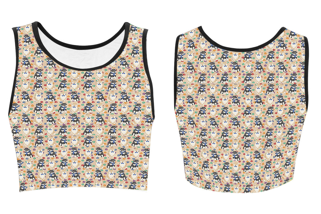 Rainbow Paw Print Shiba Inu Dogs Blue Women's Crop Top