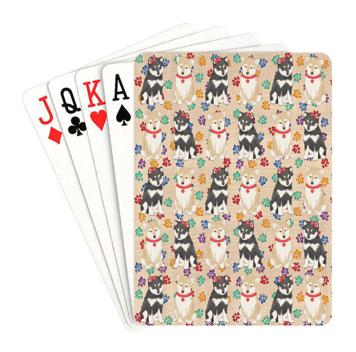 Rainbow Paw Print Shiba Inu Dogs Red Playing Card Decks