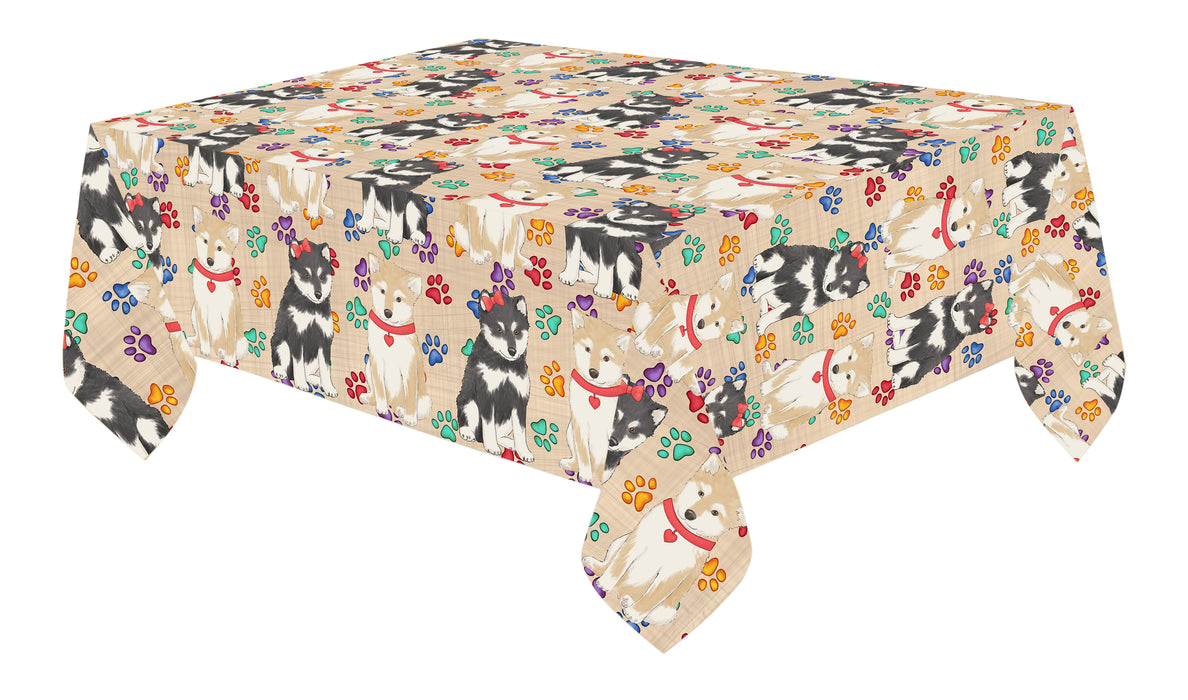 Rainbow Paw Print Shiba Inu Dogs Red Cotton Linen Tablecloth