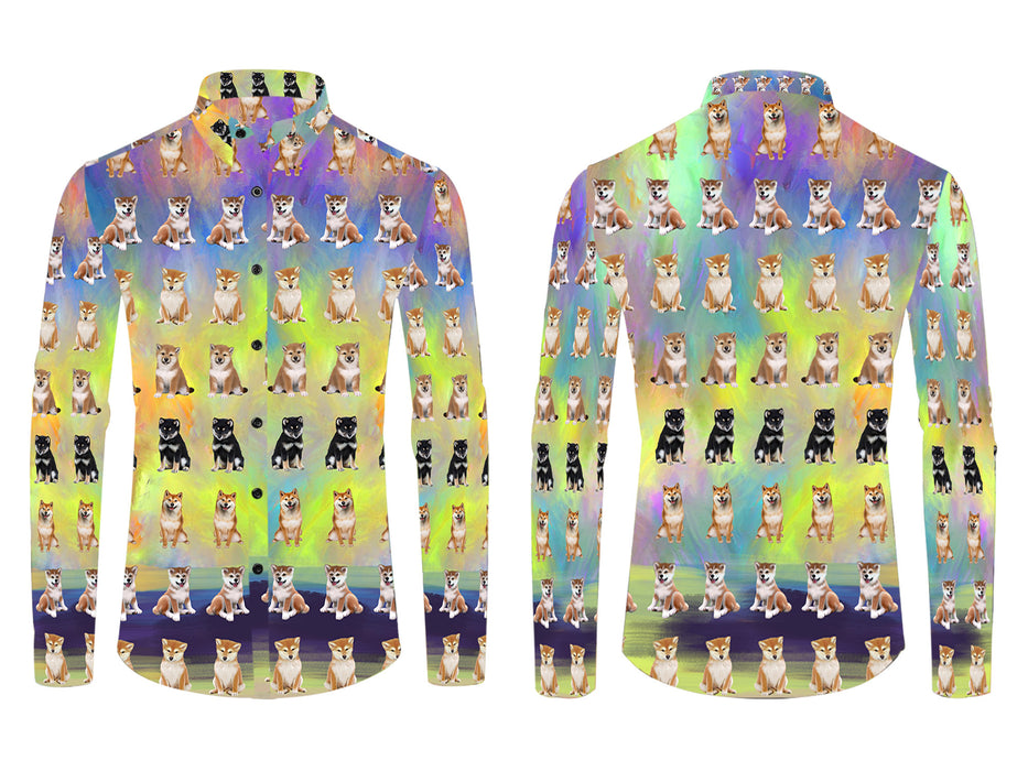 Paradise Wave Shiba Inu Dogs All Over Print Casual Dress Men's Shirt