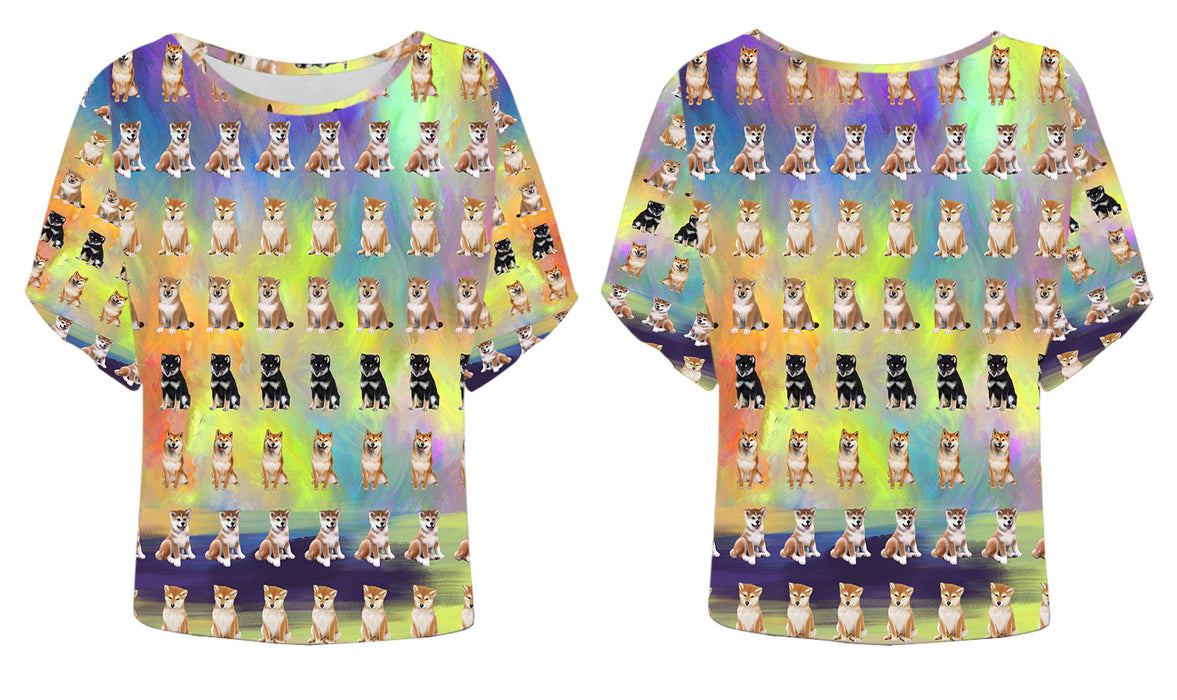 Paradise Wave Shiba Inu Dogs Batwing Sleeve Women's T-Shirt