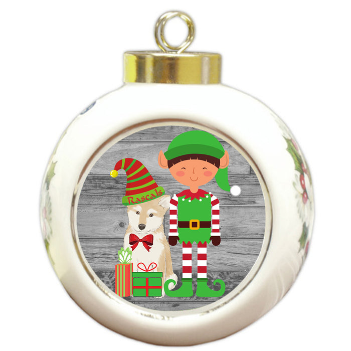 Custom Personalized Shiba Inu Dog Elfie and Presents Christmas Round Ball Ornament