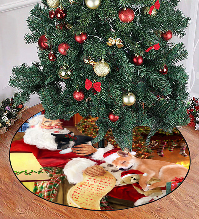 Santa Sleeping with Shiba Inu Dogs Christmas Tree Skirt