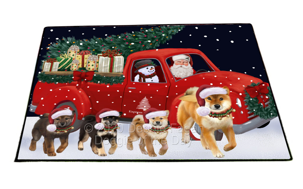 Christmas Express Delivery Red Truck Running Shiba Inu Dogs Indoor/Outdoor Welcome Floormat - Premium Quality Washable Anti-Slip Doormat Rug FLMS56704