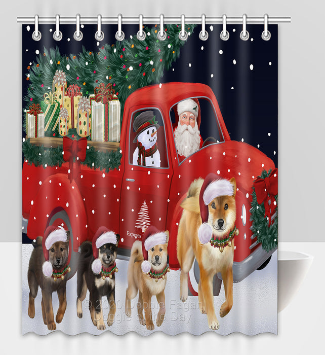 Christmas Express Delivery Red Truck Running Shiba Inu Dogs Shower Curtain Bathroom Accessories Decor Bath Tub Screens