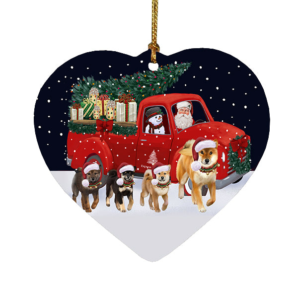 Christmas Express Delivery Red Truck Running Shiba Inu Dogs Heart Christmas Ornament RFPOR58119