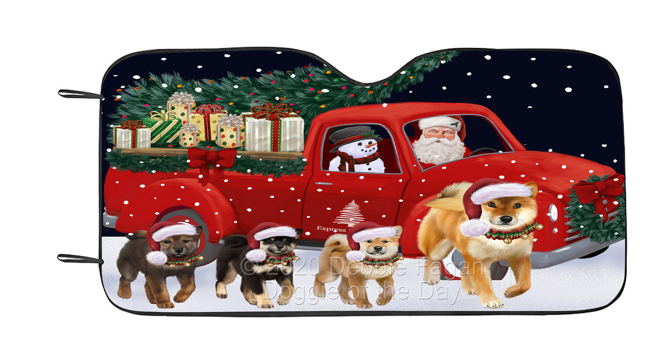 Christmas Express Delivery Red Truck Running Shiba Inu Dog Car Sun Shade Cover Curtain