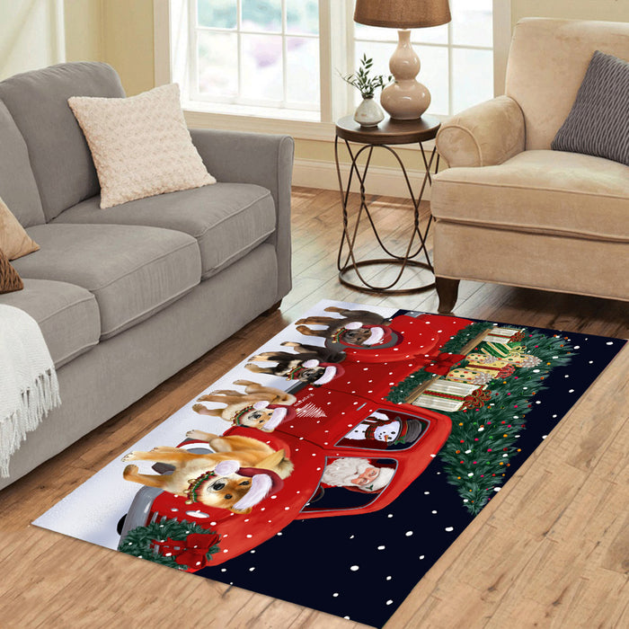 Christmas Express Delivery Red Truck Running Shiba Inu Dogs Polyester Area Rug ARUG63100