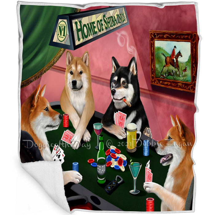 Home of Shiba Inus 4 Dogs Playing Poker Blanket