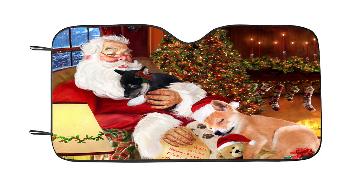 Santa Sleeping with Shiba Inu Dogs Car Sun Shade