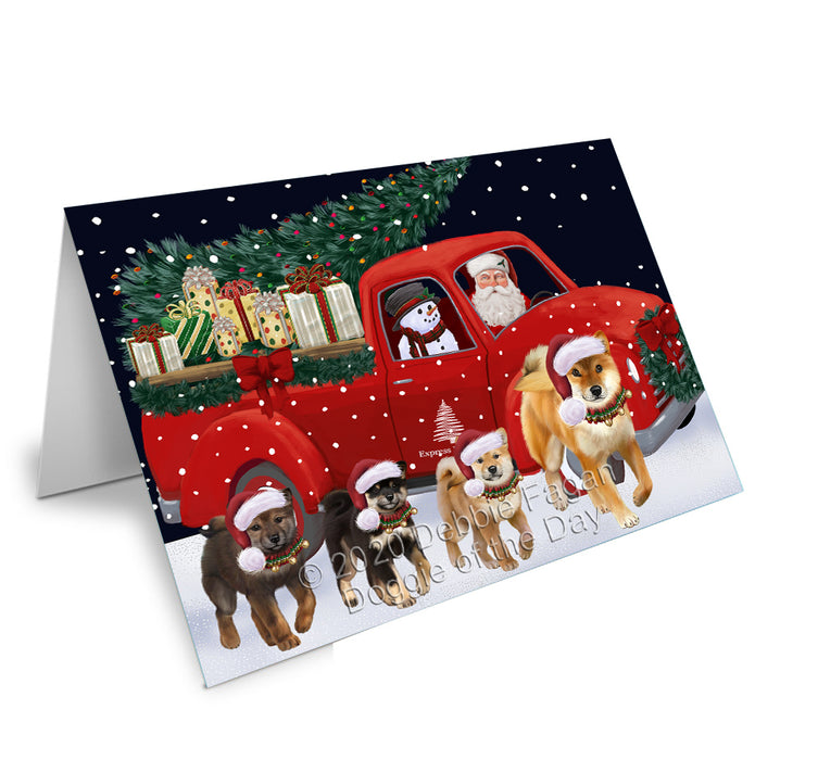 Christmas Express Delivery Red Truck Running Shiba Inu Dogs Handmade Artwork Assorted Pets Greeting Cards and Note Cards with Envelopes for All Occasions and Holiday Seasons GCD75221