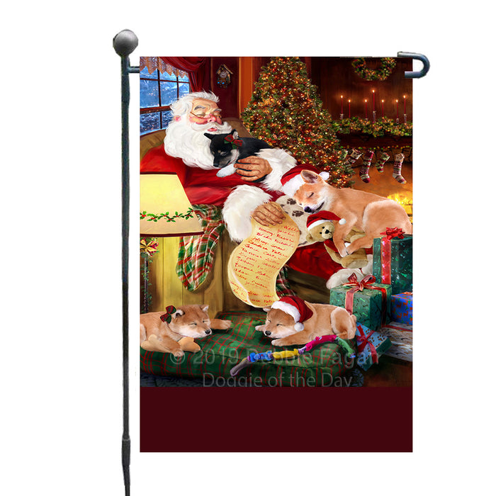 Personalized Shiba Inu Dogs and Puppies Sleeping with Santa Custom Garden Flags GFLG-DOTD-A62668