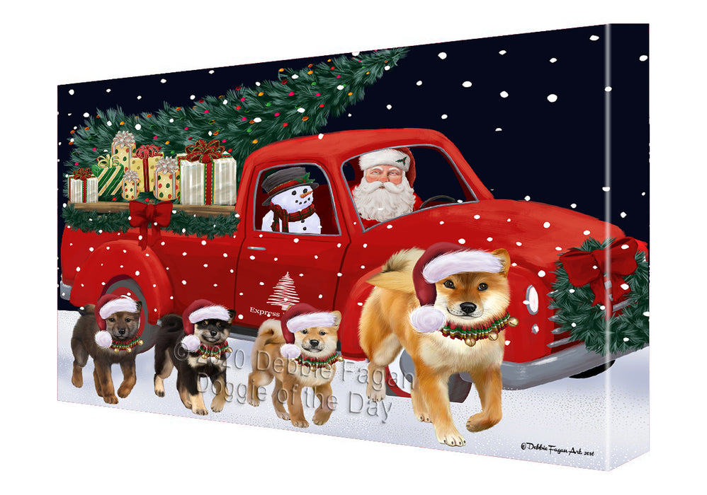 Christmas Express Delivery Red Truck Running Shiba Inu Dogs Canvas Print Wall Art Décor CVS146339