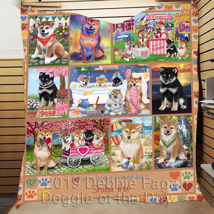 Love is Being Owned Shiba Inu Dog Beige Quilt