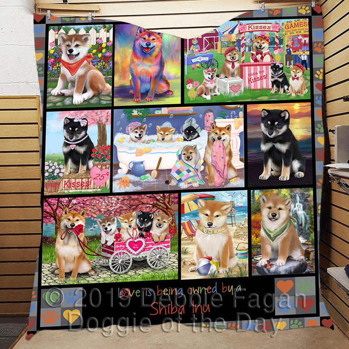 Love is Being Owned Shiba Inu Dog Grey Quilt