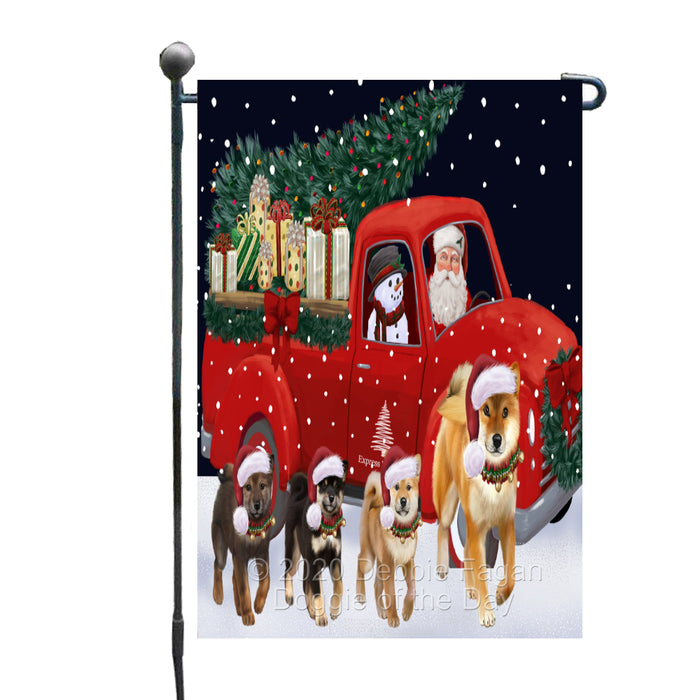 Christmas Express Delivery Red Truck Running Shiba Inu Dogs Garden Flag GFLG66493