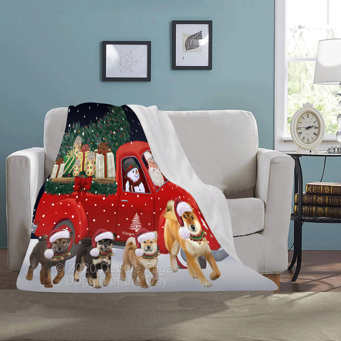 Christmas Express Delivery Red Truck Running Shiba Inu Dogs Blanket BLNKT141953