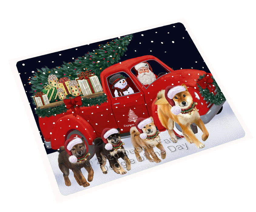 Christmas Express Delivery Red Truck Running Shiba Inu Dogs Cutting Board - Easy Grip Non-Slip Dishwasher Safe Chopping Board Vegetables C77884