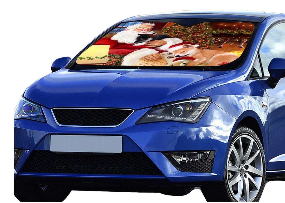 Santa Sleeping with Shiba Inu Dogs Car Sun Shade