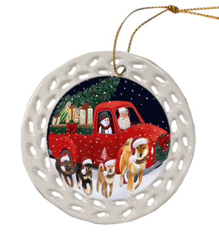 Christmas Express Delivery Red Truck Running Shiba Inu Dog Doily Ornament DPOR59296