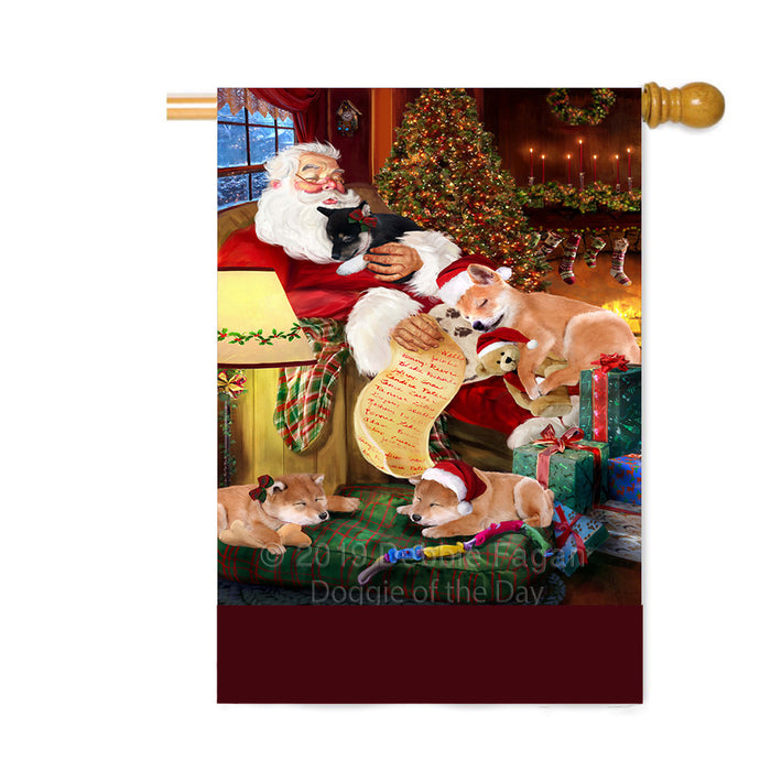 Personalized Shih Tzu Dogs and Puppies Sleeping with Santa Custom House Flag FLG-DOTD-A62725