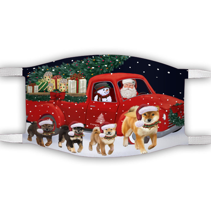 Christmas Express Delivery Red Truck Running Shiba Inu Dogs Face Mask FM49896