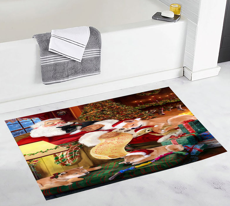 Santa Sleeping with Shiba Inu Dogs Bath Mat