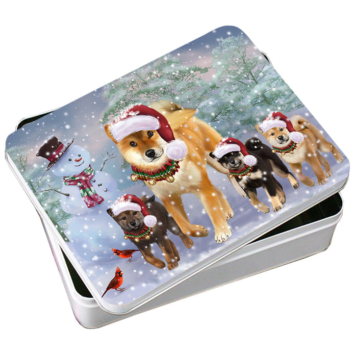 Christmas Running Family Shiba Inu Dogs Photo Storage Tin PITN57081