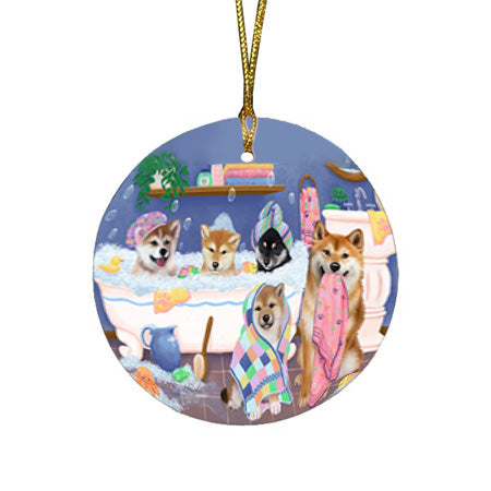 Rub A Dub Dogs In A Tub Shiba Inus Dog Round Flat Christmas Ornament RFPOR57179