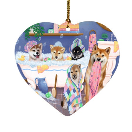 Rub A Dub Dogs In A Tub Shiba Inus Dog Heart Christmas Ornament HPOR57179