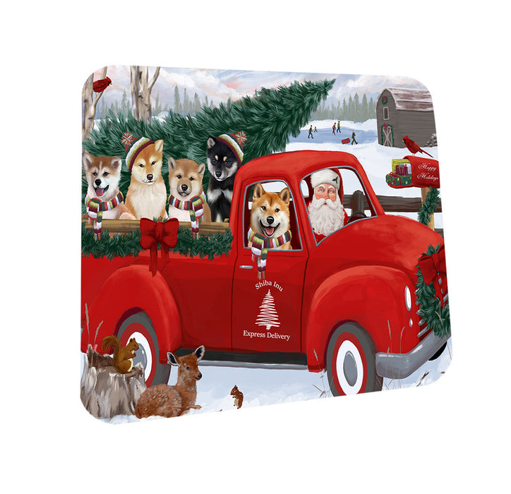 Christmas Santa Express Delivery Shiba Inus Dog Family Coasters Set of 4 CST55026