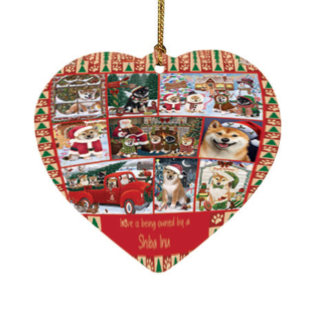 Love is Being Owned Christmas Shiba Inu Dogs Heart Christmas Ornament HPOR57883