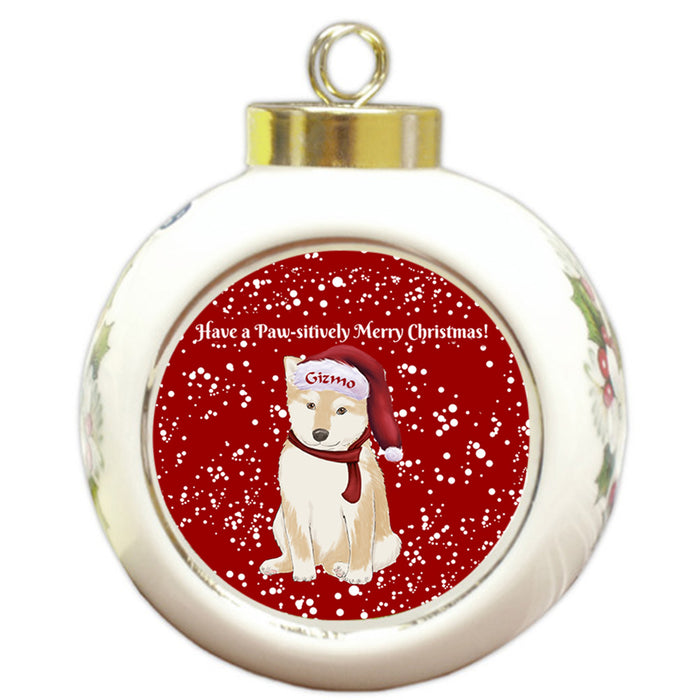 Custom Personalized Pawsitively Shiba Inu Dog Merry Christmas Round Ball Ornament