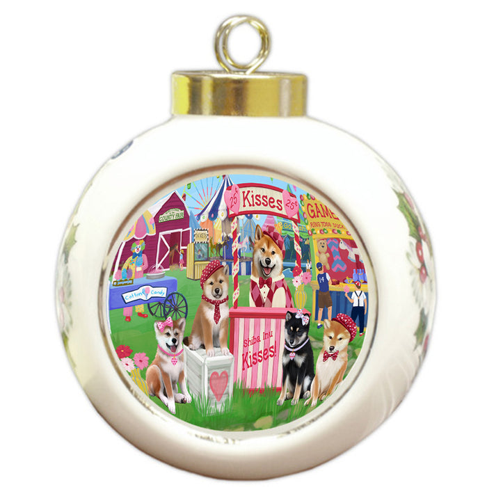 Carnival Kissing Booth Shiba Inus Dog Round Ball Christmas Ornament RBPOR56282