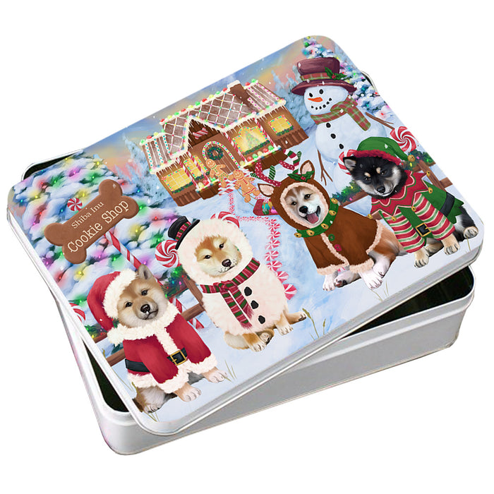 Holiday Gingerbread Cookie Shop Shiba Inus Dog Photo Storage Tin PITN56563