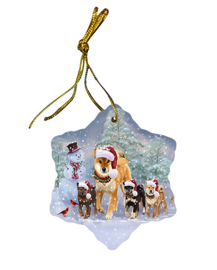 Christmas Running Family Shiba Inu Dogs Star Porcelain Ornament SPOR57424
