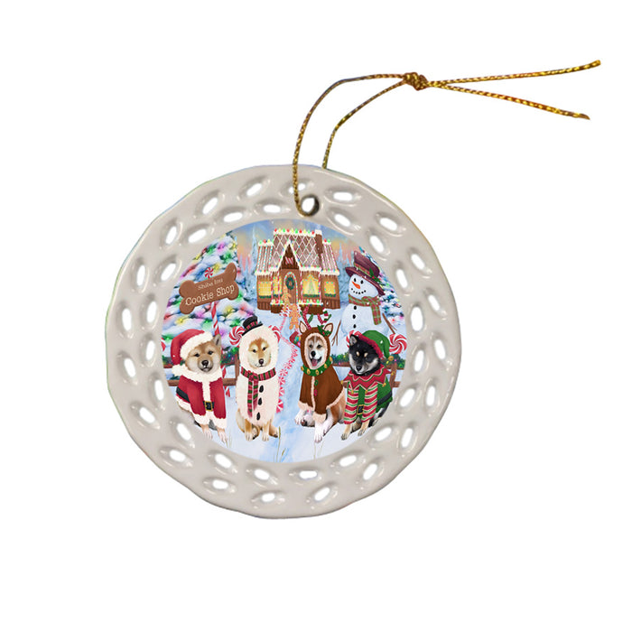 Holiday Gingerbread Cookie Shop Shiba Inus Dog Ceramic Doily Ornament DPOR56976