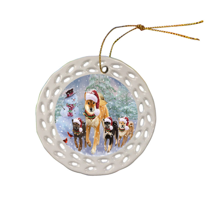 Christmas Running Family Shiba Inu Dogs Ceramic Doily Ornament DPOR57424